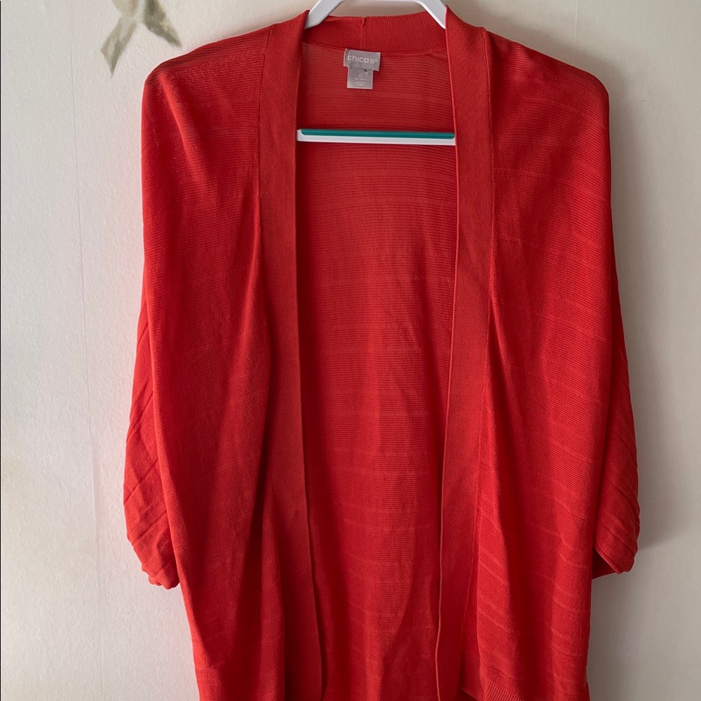 Chico's Orange Spice Faux Pleated Batwing Sleeves Cardigan Sweater